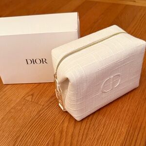 Dior Ivory Embossed Canvas Cosmetic Case with Gold Hardware